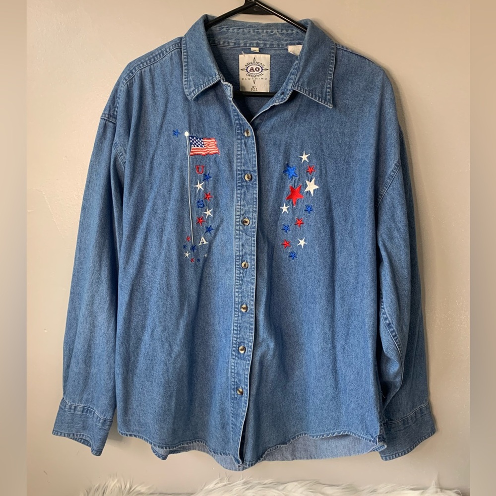 American Original Clothing by P.S.I Vintage Fourth of July Button Up Denim Shirt